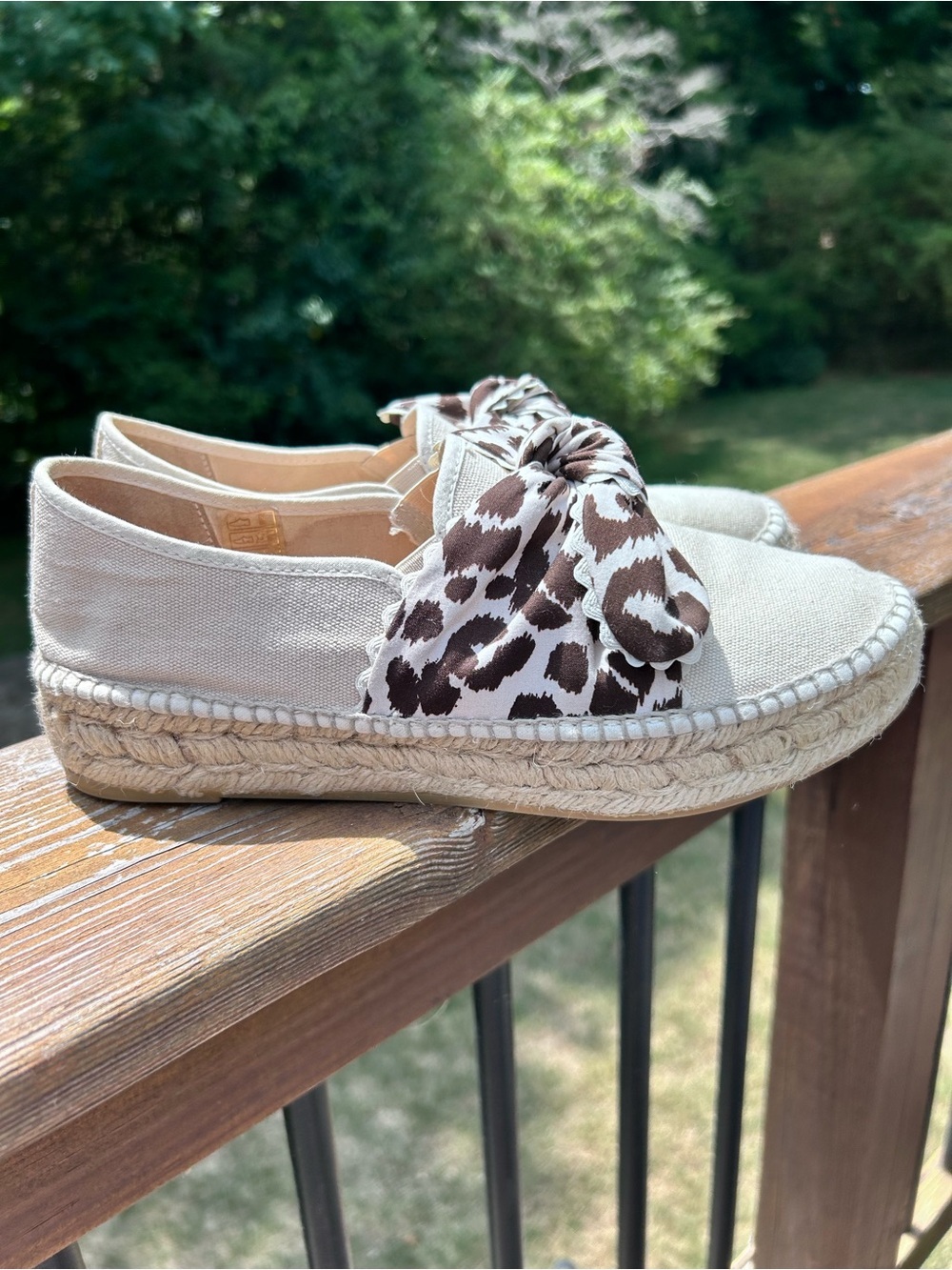 Loeffler Randall Canvas Espadrille Flats Leopard Bow Slip-On Shoes Size 38